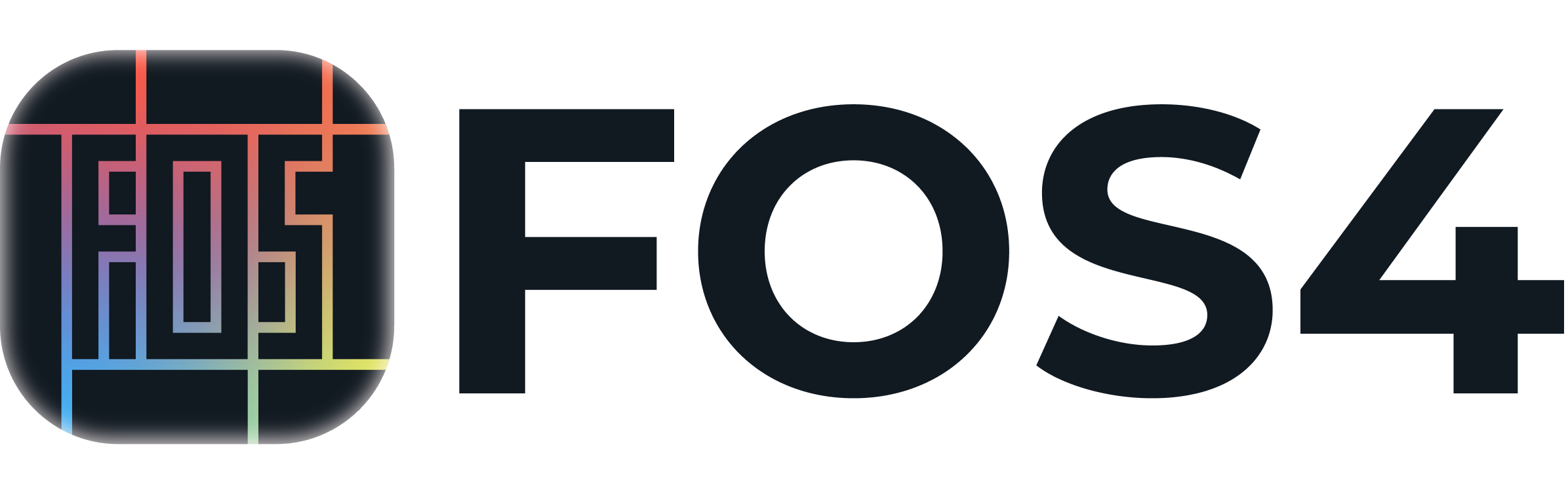 FOSS4 logo: rounded square icon with colorful circuit lines and the text 'FOSS4' to the right.
