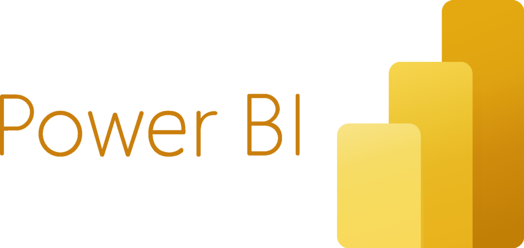 Brand logo: the text 'Power BI' in brown beside overlapping gold gradient bars on the right.